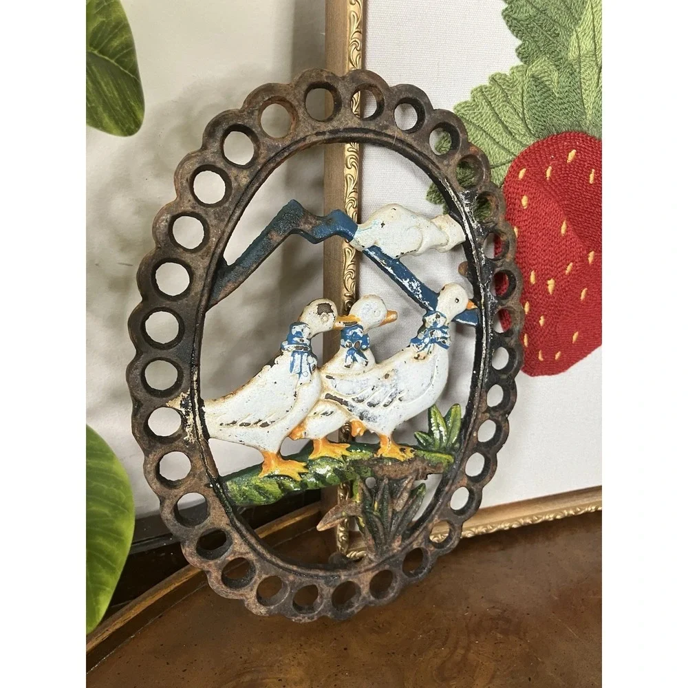 Vintage Cast Iron Goose Duck Trivet Wall Plaque Farmhouse Country Cottagecore